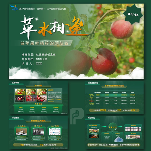 互联网+挑战杯苹果产业绿色风格PPT模板