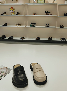 路贝佳女鞋英伦风圆头平底乐福鞋拖鞋L24354D-16