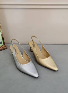 路贝佳女鞋尖头粗跟包头后空女凉鞋L24345B-51