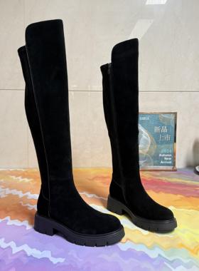 路贝佳女靴过膝圆头牛皮瘦瘦靴2024冬款L24996F-49