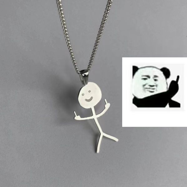 新款热销趣味个性卡通涂鸦火柴人可爱男女情侣可爱潮流不锈钢项链