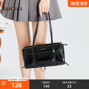 三福挎包秋季复古老钱芭蕾风法棍包miu系时尚单肩女包528565