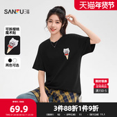 上衣女装 三福短T恤2026夏季 樱桃魔术贴圆领宽松时尚 514725