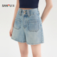 2026夏季 磨毛毛边裤 脚高腰双扣牛仔裤 三福短裤 子女装 520838