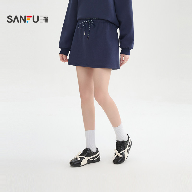 三福短裙2026春季撞色拼接松紧抽绳腰头A字裙子女装516814,女装/女士精品,半身裙,淘宝优惠券,粉丝福利购,淘宝优惠卷