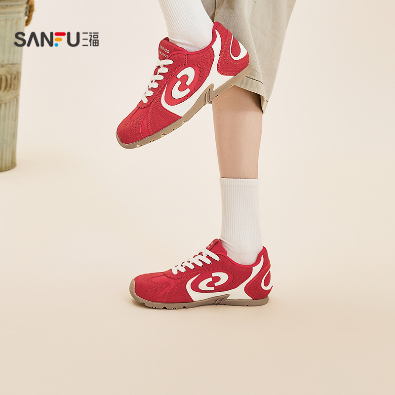 三福女运动鞋春季韩系校园风慢跑鞋撞色圆头薄底女鞋850677