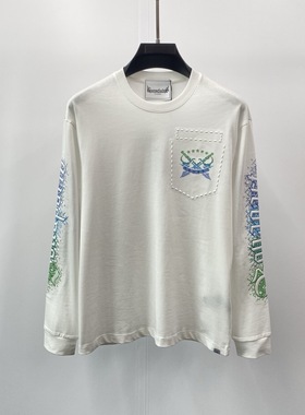 现货Dartin Bonaparto 25秋冬双刀logo字母刺绣烫钻男士长袖T恤