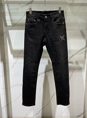 DARTIN BONAPARTO DB 26春夏新款双刀烫钻印花男士黑色牛仔裤