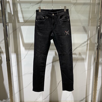 DARTIN BONAPARTO DB 26春夏新款双刀烫钻印花男士黑色牛仔裤