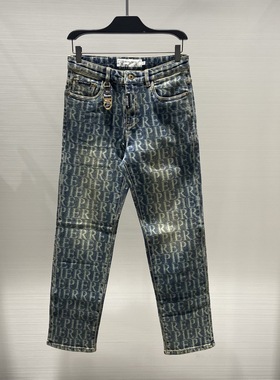 现货PIERRE PIERUCCI 25秋冬满身logo字母印花男士修身牛仔裤