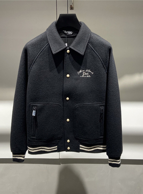 现货CNC男装 25秋冬logo字母刺绣男士翻领羊毛夹克外套 324005
