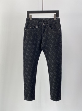 特惠Dartin Bonaparto DB秋冬款骷髅头双刀logo字母提花牛仔裤男