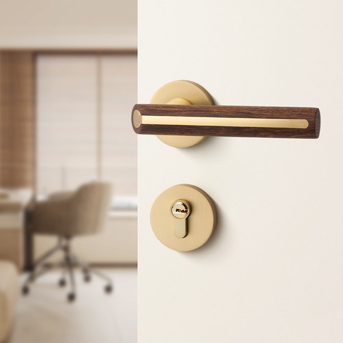 胡桃木木质门把手中古风卧室门锁