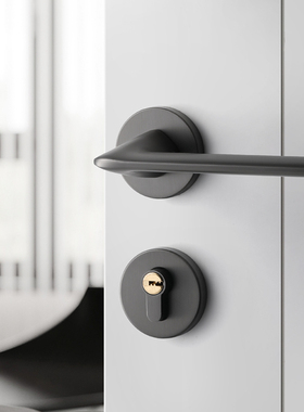 黑灰色卧室门锁室内木门门把手磁吸静音房间木门锁极简分体房门锁