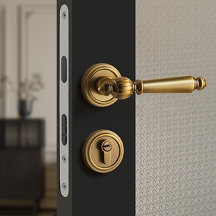 法式 复古卧室门锁室内房间木门房门锁磁吸静音家用古铜色门把手