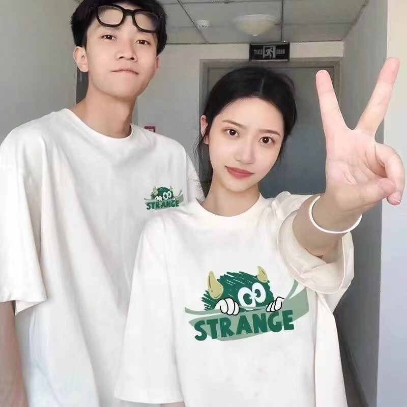 纯棉短袖情侣装正肩T恤2025新款夏季卡通男女同款半袖体恤ins潮