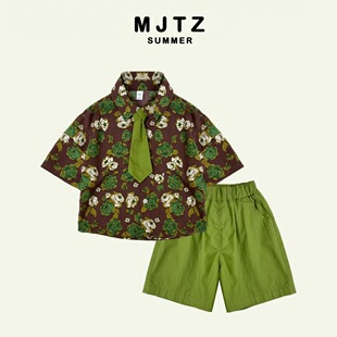 8090年代港风童装男童花衬衫复古穿搭走秀80后怀旧服装儿童演出服