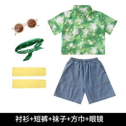 80年代90年代怀旧服装儿童男童花衬衫复古港风走秀童装女童高级感