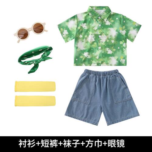 80年代90年代怀旧服装儿童男童花衬衫复古港风走秀童装女童高级感