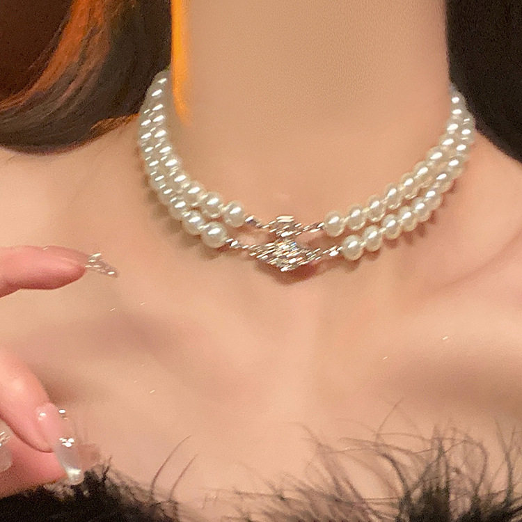 星球土星双层珍珠项链女choker轻奢高级感配饰多层小众锁骨颈链