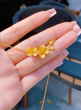 丁香花项链古法沙金小众设计花朵颈链复古简约气质朱槿花锁骨链