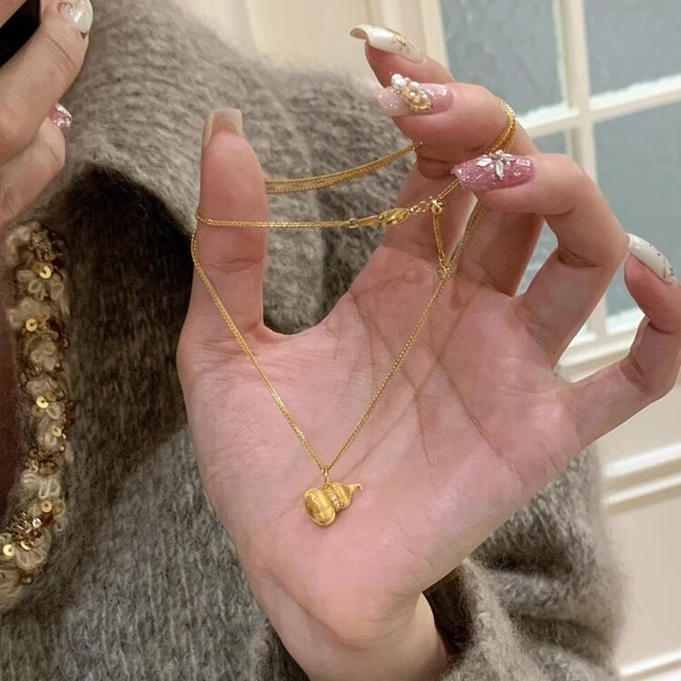 中古金色拉丝南瓜葫芦项链女vingate精致高级感颈链个性百搭项链