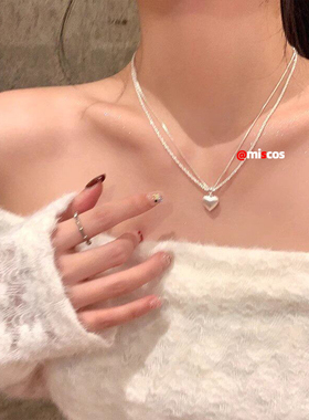 双层拉丝爱心项链女轻奢高级感