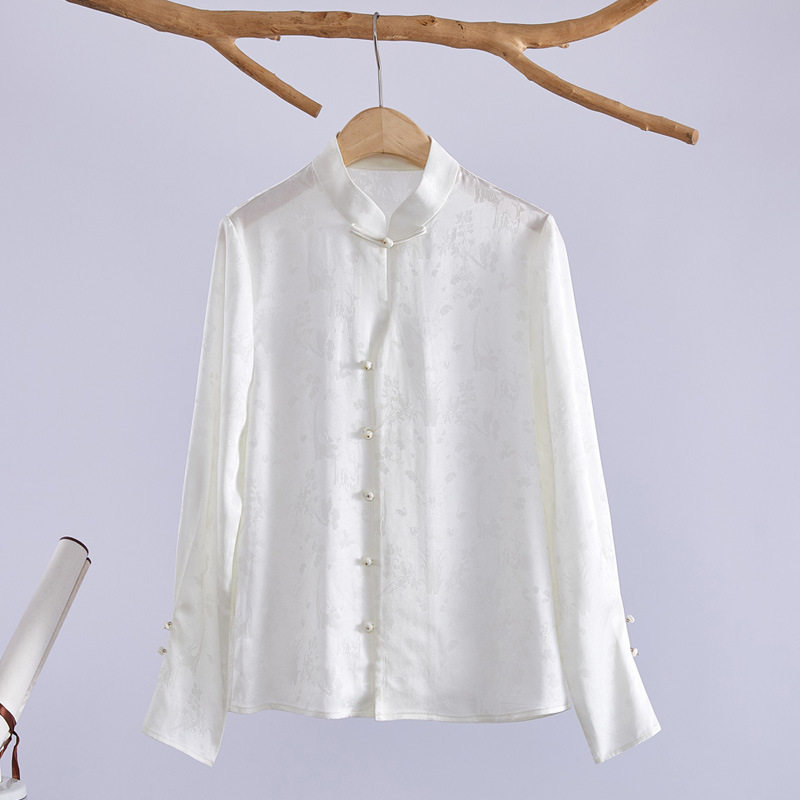 新中式春夏国风复古汉服改良新中式醋酸缎提花长袖禅服女上衣