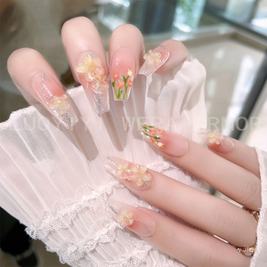 【郁金花海】纯手工定制穿戴甲显白高级感长款2023年新款美甲贴片