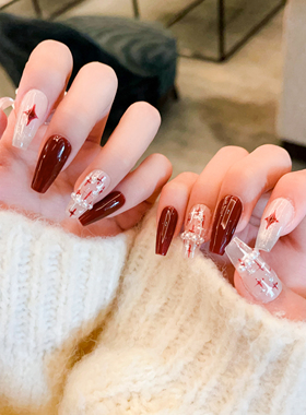 【红色小香】轻奢高级感纯手工定制穿戴甲红色新年中长款秋冬美甲