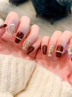 【富家千金】轻奢高级感纯手工定制穿戴甲红色过年中长款秋冬美甲