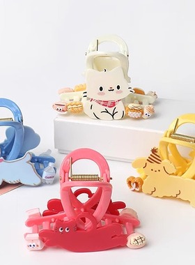 卡通可爱猫咪小狗抓夹后脑勺鲨鱼夹中号发抓盘发夹元气百搭发饰品