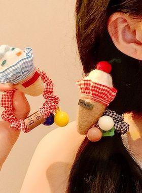 新款毛绒冰激凌头绳可爱少女扎发头绳洋气马尾发绳时尚丸子头发