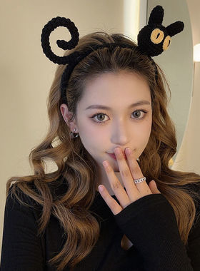 猫咪发箍网红2025年新款女可爱卡通发夹减龄头箍手工编织发卡