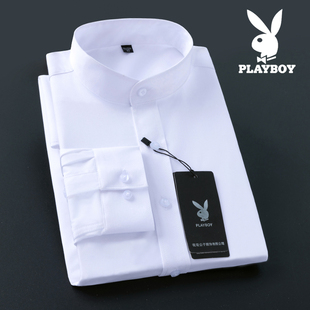 中年中式 宽松纯棉商务爸爸装 衬衣圆领 男长袖 花花公子中华立领衬衫