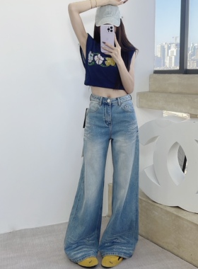 十三行欧货女装MK-MZ春季新款轻奢风重工烫钻高腰微喇牛仔裤女