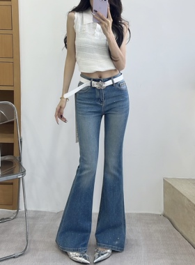 十三行欧货女装MK-MZ春季奢华后兜水钻字母四面弹显瘦牛仔喇叭裤