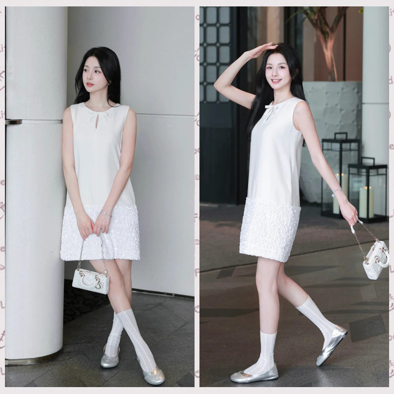 2025新款亮片蝴蝶结高级连衣裙女