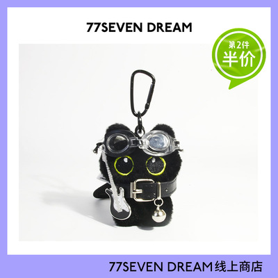 酷酷抱吉他小黑猫书包包挂件毛绒公仔玩偶汽车钥匙扣挂饰品链学生