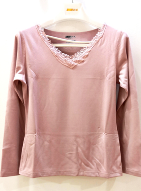 新一系新1系女士蕾丝边X7托热卡薄绒发热纤维单件打底上衣YD68565