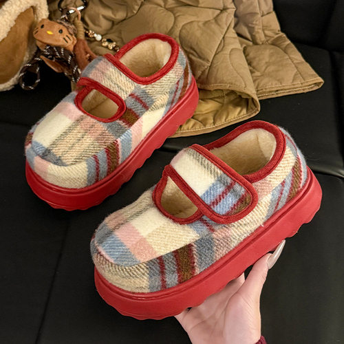 新款复古豹纹包头拖鞋玛丽珍女外穿时尚百搭厚底增高懒人保暖棉鞋