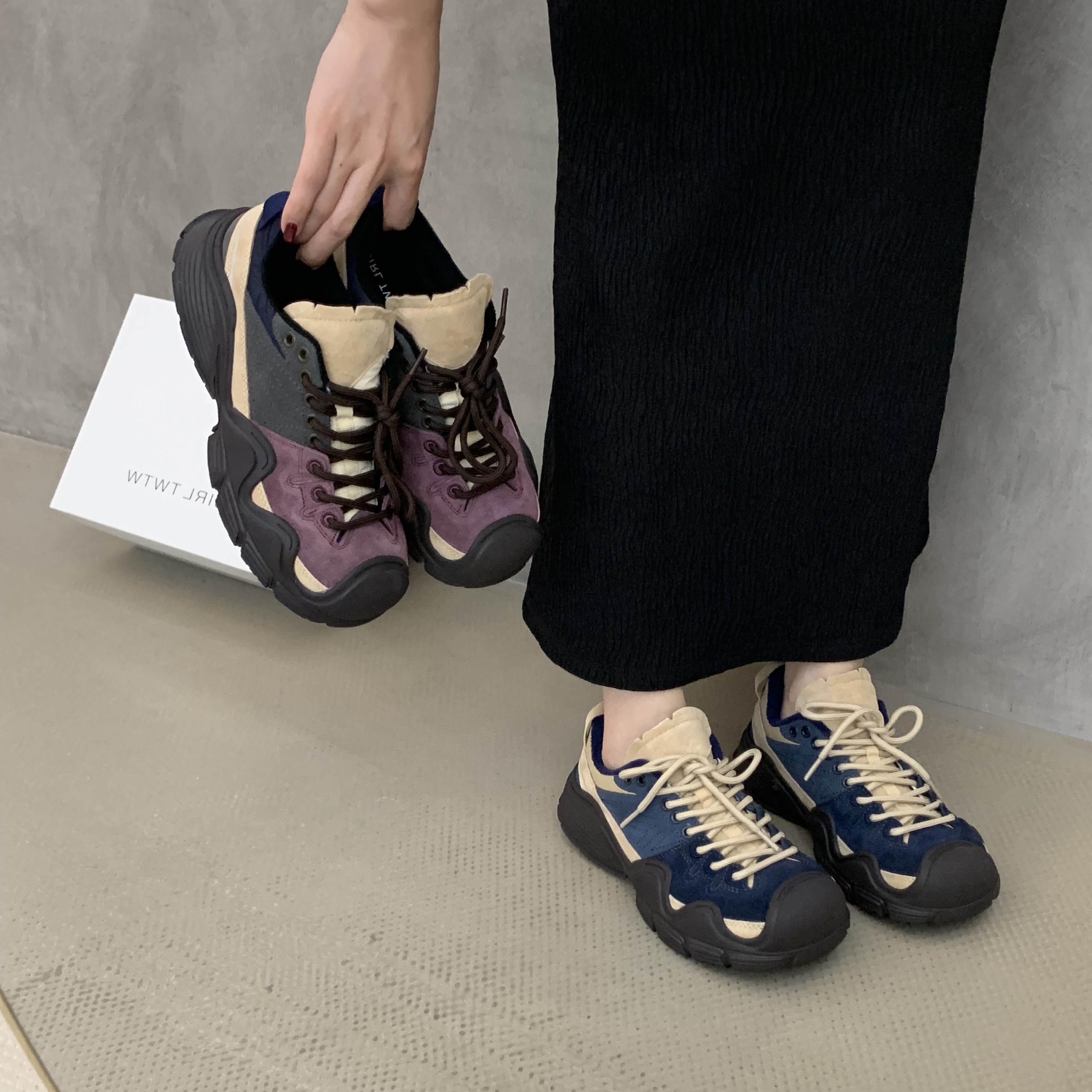 SGIRL TWTW韩版撞色系带户外徒步鞋女2025新款气质丑萌休闲运动鞋