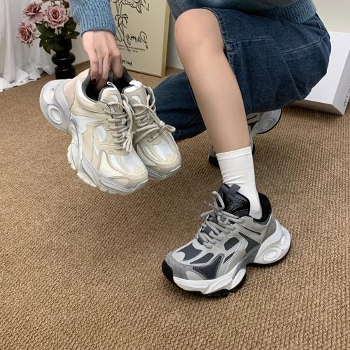 SGIRL TWTW酷帅松糕底老爹鞋女2026新款复古撞色小个子休闲运动鞋