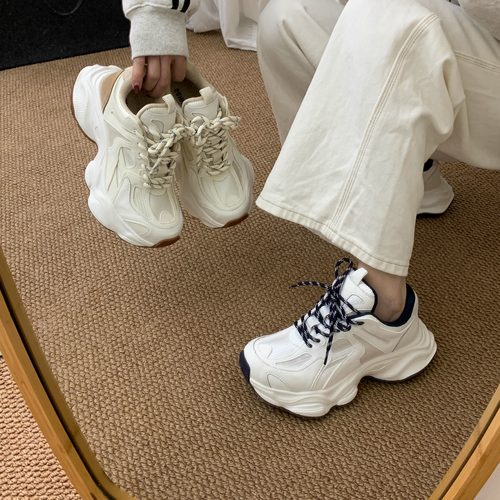 SGIRL TWTW日系厚底系带老爹鞋女百搭撞色圆头小个子休闲运动鞋潮