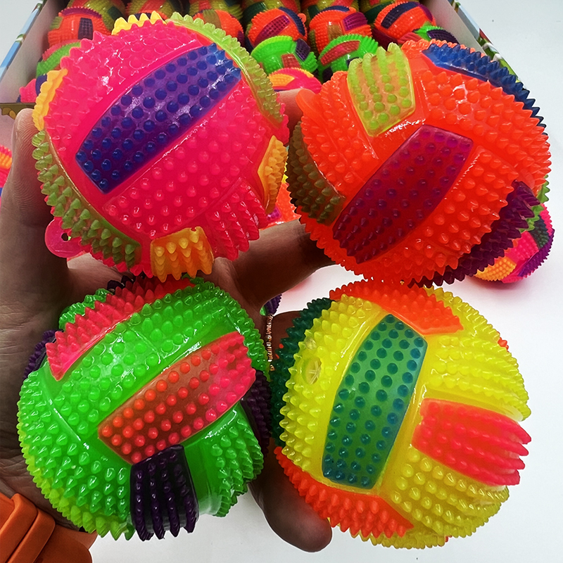 儿童弹力球发光排球七彩带口哨