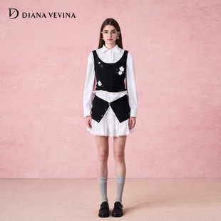 女针织背心衬衫 张慧雯同款 套装 DIANAVEVINA2025秋冬新款 短裙 时尚