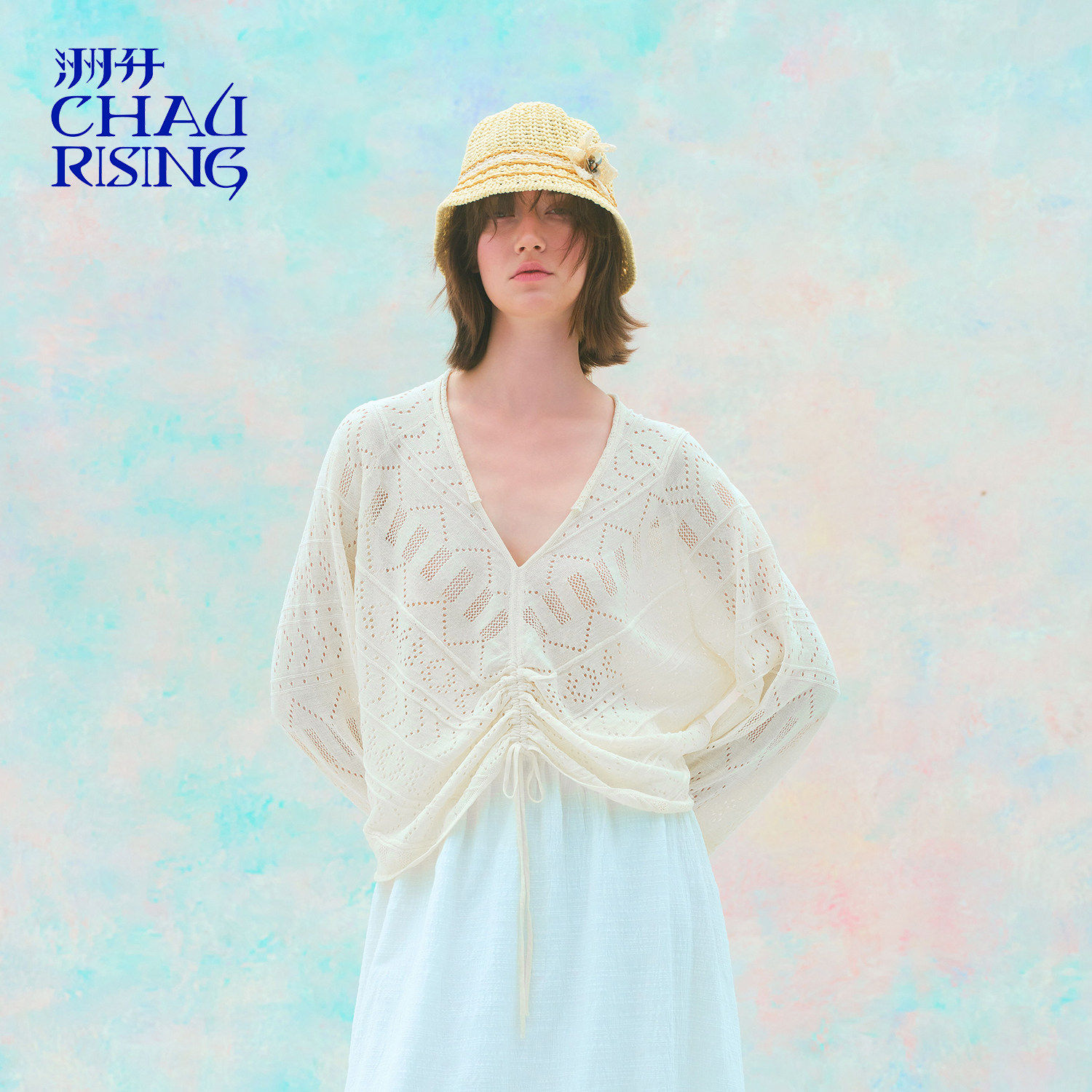 洲升/CHAU.RISING2026春夏亚麻抽绳短套头休闲度假感罩衫基础女士