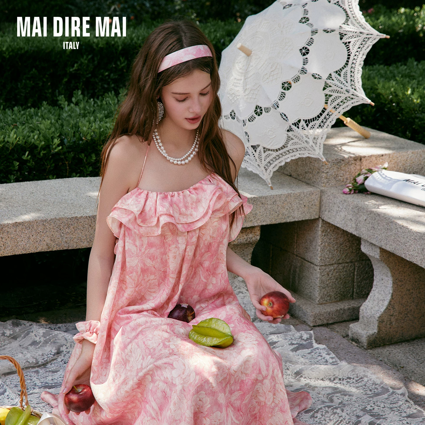 MAI DIRE MAI芍药花荷叶边直筒a字吊带连衣裙女秋夏度假舒适优雅