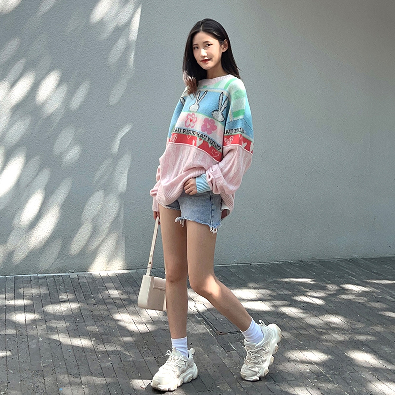 生肖兔中长款羊绒套头衫毛衣