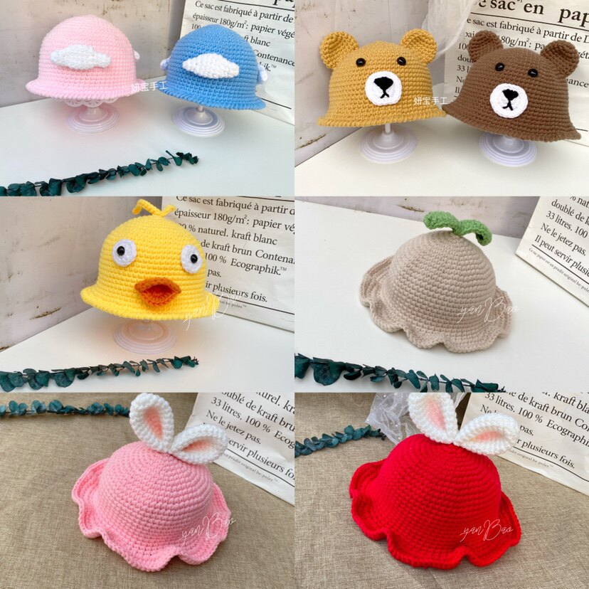 【不是成品】编织兔耳朵帽子 钩针毛线帽d iy新手自制保暖材料包